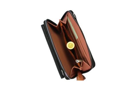 Damski Poziomy Portfel Na Pasku z Funkcją Torebki PolskaGalanteria.pl CZARNY 20 x 11 x 5