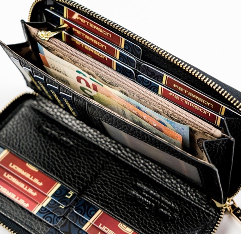 Portfel Damski Skóra Naturalna Lakierowana Peterson Duży Z Metalowym Suwakiem Piórnik 481 19 x 10 [cm]