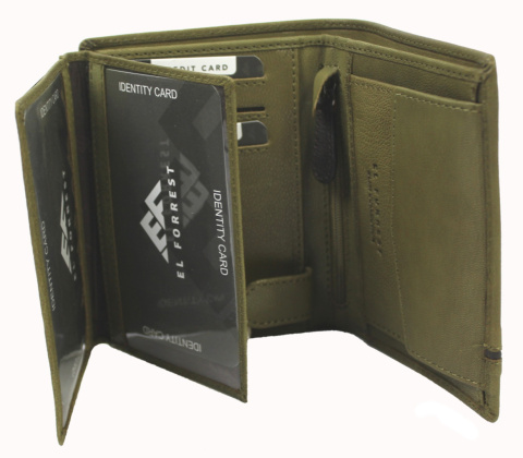 Portfel Męski Skórzany EL FORREST Duży Pionowy Bez Zapięcia Dwa Skrzydełka 859 12 RFID OLIWKOWY 13 x 10 x 2.5 [cm]