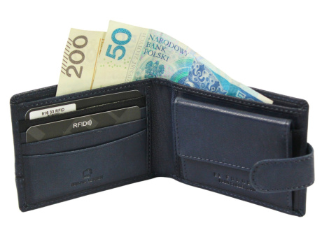 Portfel Męski Skórzany EL FORREST Mały Z Zapinką Skóra Bydlęca Poziomy 916 R 33 RFID GRANATOWY 11 x 8 x 2 [cm]