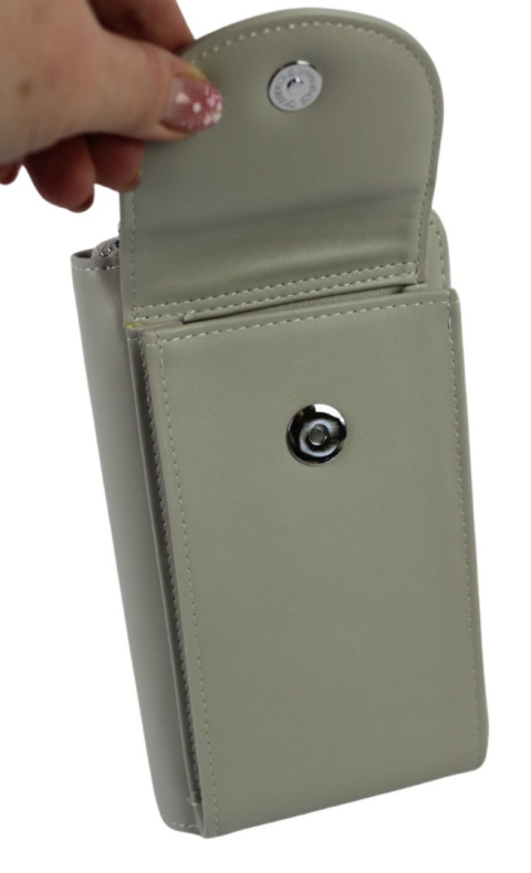 Damski Pionowy Portfel Na Pasku Jennifer Jones z Funkcją Torebki 1125-1 Portfelo-Torebka JASNY POPIELATY 19 x 12 x 6 [cm]