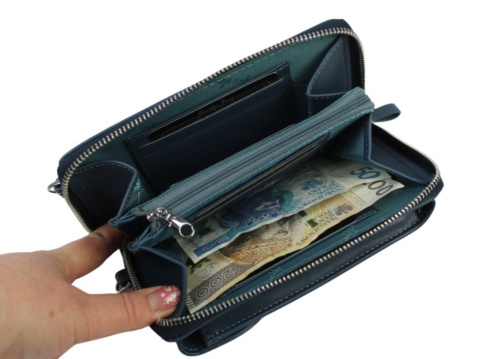 Damski Pionowy Portfel Na Pasku Jennifer Jones z Funkcją Torebki 1125-1 Portfelo-Torebka NIEBIESKI 19 x 12 x 6 [cm]