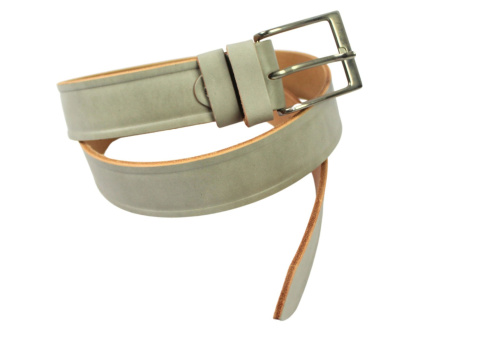 Pasek Skórzany Polska Galanteria (PL) Skóra Naturalna "Tłoczenie" 40 mm JASNY POPIELATY Klamra VINTAGE