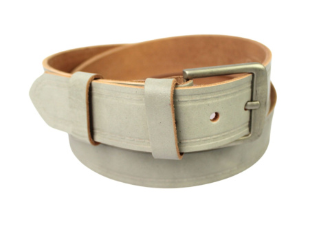 Pasek Skórzany PolskaGalanteria (PL) Skóra Naturalna "IMITACJA SZYCIA CIENKĄ NITKĄ" 40 mm JASNY POPIELATY Klamra VINTAGE