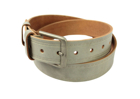 Pasek Skórzany PolskaGalanteria (PL) Skóra Naturalna "IMITACJA SZYCIA CIENKĄ NITKĄ" 40 mm JASNY POPIELATY Klamra VINTAGE