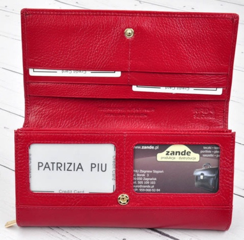 Portfel Damski PATRIZIA Skóra Licowa Długi MAX Z Suwakiem I Dodatkowym Organizerem IT-122 CZERWONY RFID 19,5 x 10 x 3,5 [cm]