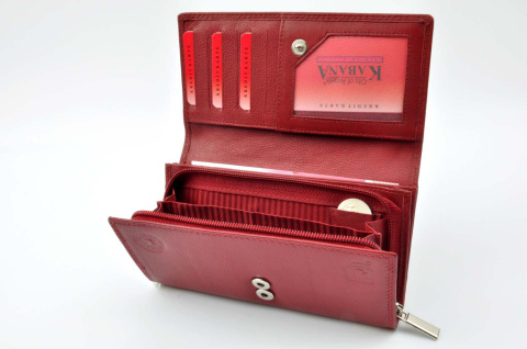 Portfel Damski Skórzany Kabana Skóra Licowa Duży Z Suwakiem CZERWONY 17,3 x 9,5 [cm]