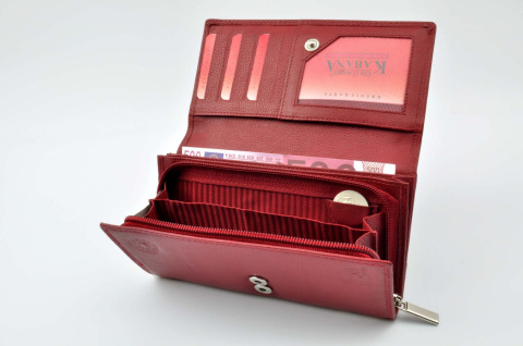 Portfel Damski Skórzany Kabana Skóra Licowa Duży Z Suwakiem CZERWONY 17,3 x 9,5 [cm]