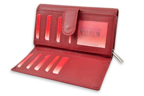 Portfel Damski Skórzany Kabana Skóra Licowa Duży Z Suwakiem CZERWONY 17,3 x 9,5 [cm]