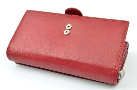 Portfel Damski Skórzany Kabana Skóra Licowa Duży Z Suwakiem CZERWONY 17,3 x 9,5 [cm]