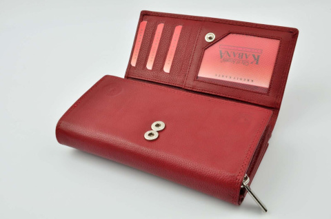 Portfel Damski Skórzany Kabana Skóra Licowa Duży Z Suwakiem CZERWONY 17,3 x 9,5 [cm]