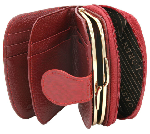 Portfel Damski Skórzany LOREN 12 cm Klamra Suwak I Klapka Skóra Naturalna Lakierowana 43972 RFID CZERWONY 12 x 10 x 3.5 [cm]