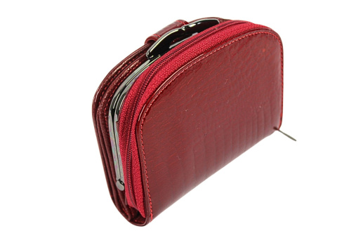 Portfel Damski Skórzany LOREN 12 cm Klamra Suwak I Klapka Skóra Naturalna Lakierowana 43972 RFID CZERWONY 12 x 10 x 3.5 [cm]