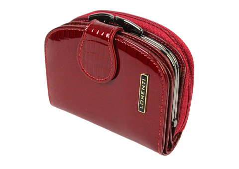 Portfel Damski Skórzany LOREN 12 cm Klamra Suwak I Klapka Skóra Naturalna Lakierowana 43972 RFID CZERWONY 12 x 10 x 3.5 [cm]