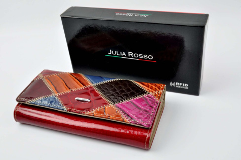 Portfel Damski Skórzany Lakierowany Julia Rosso Długi Max Z Klamrą RFID 18.5 x 9.5 [cm]