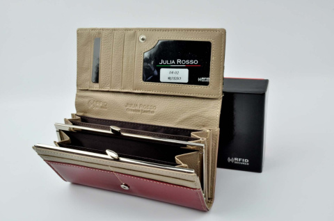 Portfel Damski Skórzany Lakierowany Julia Rosso Długi Max Z Klamrą RFID 18.5 x 9.5 [cm]