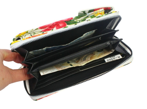 Damski Pionowy Portfel Na Pasku Jessica z Funkcją Torebki K-3300 Motyw Czerwony Portfelo-Torebka 20 x 12 x 6 [cm]