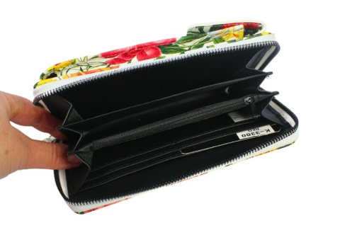 Damski Pionowy Portfel Na Pasku Jessica z Funkcją Torebki K-3300 Motyw Czerwony Portfelo-Torebka 20 x 12 x 6 [cm]