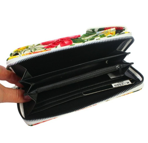 Damski Pionowy Portfel Na Pasku Jessica z Funkcją Torebki K-3300 Motyw Czerwony Portfelo-Torebka 20 x 12 x 6 [cm]