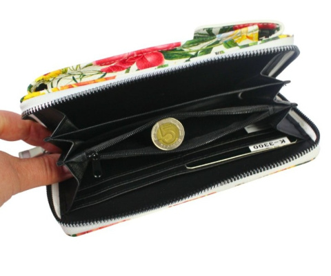 Damski Pionowy Portfel Na Pasku Jessica z Funkcją Torebki K-3300 Motyw Czerwony Portfelo-Torebka 20 x 12 x 6 [cm]