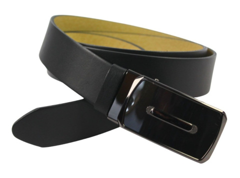 Wizytowy Pasek Skórzany 35 mm PAS-MAX (PL) Pełna Klamra AUTOMAT/SAMOZACISK Garnitur CZARNY ASZ35/KASZ65