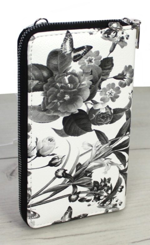 Damski Pionowy Portfel Na Pasku Jessica z Funkcją Torebki K-3300 Motyw Czarny Portfelo-Torebka 20 x 12 x 6 [cm]