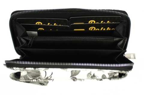 Damski Pionowy Portfel Na Pasku Jessica z Funkcją Torebki K-3300 Motyw Czarny Portfelo-Torebka 20 x 12 x 6 [cm]