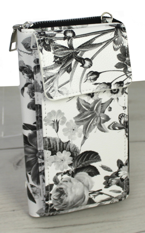 Damski Pionowy Portfel Na Pasku Jessica z Funkcją Torebki K-3300 Motyw Czarny Portfelo-Torebka 20 x 12 x 6 [cm]