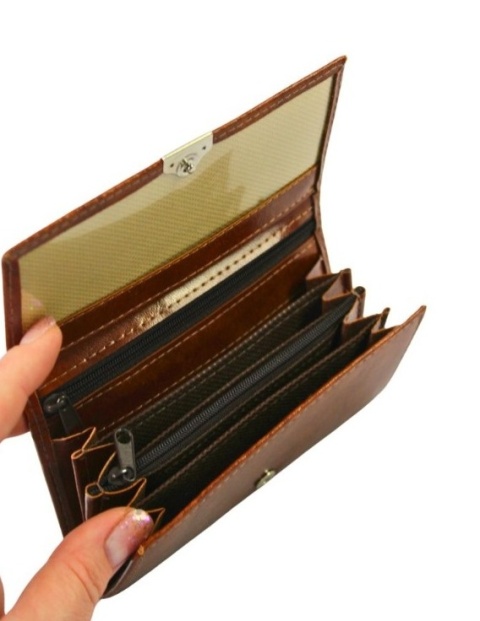 Klasyczny Portfel Damski KONIAKOWY HARO (PL) Poziomy Mały Skóra Włoska 14 x 9 [cm]