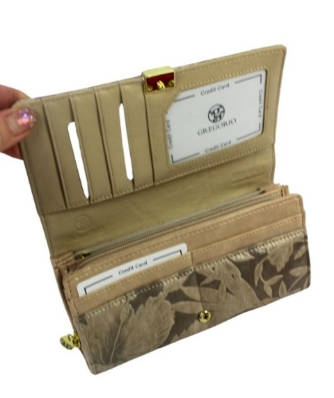 Portfel Damski GREGORIO HL-106 Długi Max Suwak RIFD Skóra Naturalna BEŻOWY 19,5 x 10 x 4 [cm]