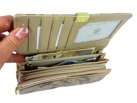 Portfel Damski GREGORIO HL-106 Długi Max Suwak RIFD Skóra Naturalna BEŻOWY 19,5 x 10 x 4 [cm]