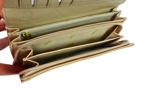 Portfel Damski GREGORIO HL-106 Długi Max Suwak RIFD Skóra Naturalna BEŻOWY 19,5 x 10 x 4 [cm]