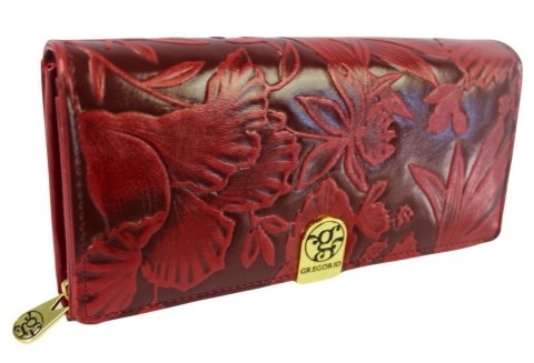 Portfel Damski GREGORIO HL-106 Długi Max Suwak RIFD Skóra Naturalna CZERWONY 19,5 x 10 x 4 [cm]
