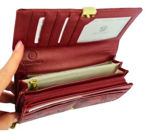 Portfel Damski GREGORIO HL-106 Długi Max Suwak RIFD Skóra Naturalna CZERWONY 19,5 x 10 x 4 [cm]