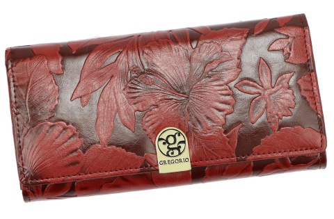 Portfel Damski GREGORIO HL-106 Długi Max Suwak RIFD Skóra Naturalna CZERWONY 19,5 x 10 x 4 [cm]