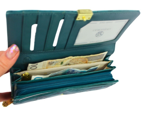 Portfel Damski GREGORIO HL-106 Długi Max Suwak RIFD Skóra Naturalna MORSKI 19,5 x 10 x 4 [cm]