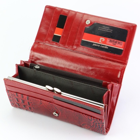 Portfel Damski PIERRE CARDIN Długi Skóra Włoska Lakierowana Klamra 8671 CZERWONY 18,5 x 9,5 x 3,5 [cm]