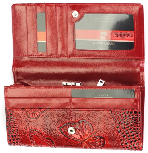 Portfel Damski PIERRE CARDIN Długi Skóra Włoska Lakierowana Klamra 8671 CZERWONY 18,5 x 9,5 x 3,5 [cm]