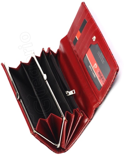Portfel Damski PIERRE CARDIN Długi Skóra Włoska Lakierowana Klamra 8671 CZERWONY 18,5 x 9,5 x 3,5 [cm]