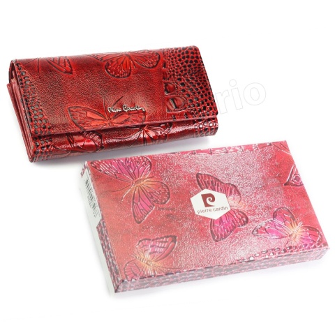 Portfel Damski PIERRE CARDIN Długi Skóra Włoska Lakierowana Klamra 8671 CZERWONY 18,5 x 9,5 x 3,5 [cm]