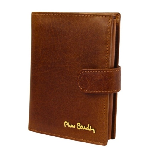 Portfel Męski Skórzany PIERRE CARDIN Skóra Licowa Duży Pionowy Z Zapięciem MATOWY 326A RFID KONIAKOWY 13 x 10 x 3 [cm]