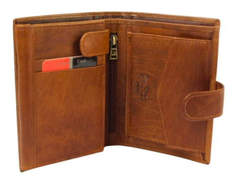 Portfel Męski Skórzany PIERRE CARDIN Skóra Licowa Duży Pionowy Z Zapięciem MATOWY 326A RFID KONIAKOWY 13 x 10 x 3 [cm]