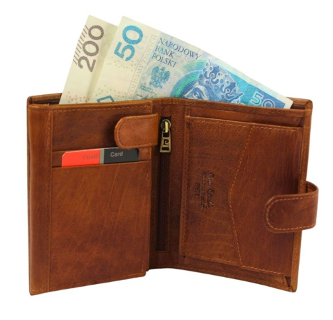 Portfel Męski Skórzany PIERRE CARDIN Skóra Licowa Duży Pionowy Z Zapięciem MATOWY 326A RFID KONIAKOWY 13 x 10 x 3 [cm]