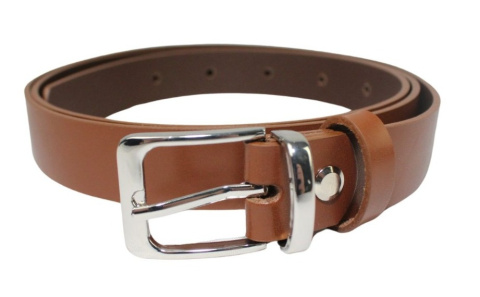 Damski Skórzany Pasek PolskaGalanteria.pl 25 mm Brązowy Ze Srebrną Klamrą I Metalową Szlufką