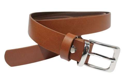 Damski Skórzany Pasek PolskaGalanteria.pl 25 mm Brązowy Ze Srebrną Klamrą I Metalową Szlufką