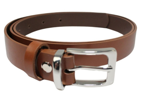 Damski Skórzany Pasek PolskaGalanteria.pl 25 mm Brązowy Ze Srebrną Klamrą I Metalową Szlufką