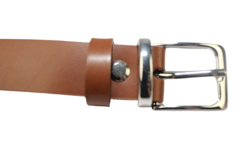 Damski Skórzany Pasek PolskaGalanteria.pl 25 mm Brązowy Ze Srebrną Klamrą I Metalową Szlufką