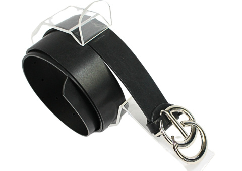 Damski Skórzany Pasek PolskaGalanteria.pl 30 mm Grafitowy Z Teksturą Oraz Srebrną Bezniklową Klamrą 