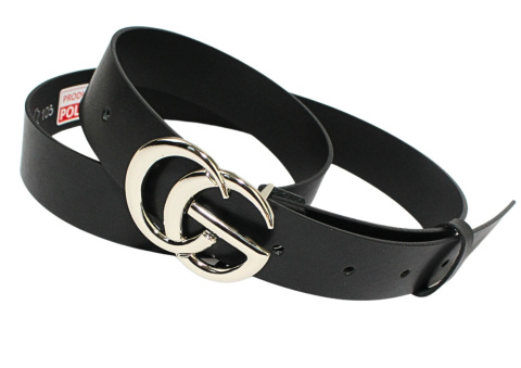 Damski Skórzany Pasek PolskaGalanteria.pl 30 mm Grafitowy Z Teksturą Oraz Srebrną Bezniklową Klamrą 