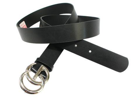 Damski Skórzany Pasek PolskaGalanteria.pl 30 mm Grafitowy Z Teksturą Oraz Srebrną Bezniklową Klamrą 